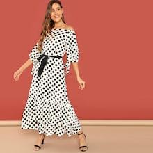 Shein Off Shoulder Bishop Sleeve Layered Hem Dress