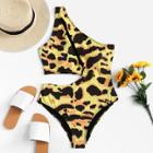 Shein Leopard Print One Shoulder Swimsuit