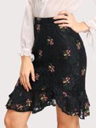 Shein Embroidered Flower Lace Crochet Ruffle Hem Skirt