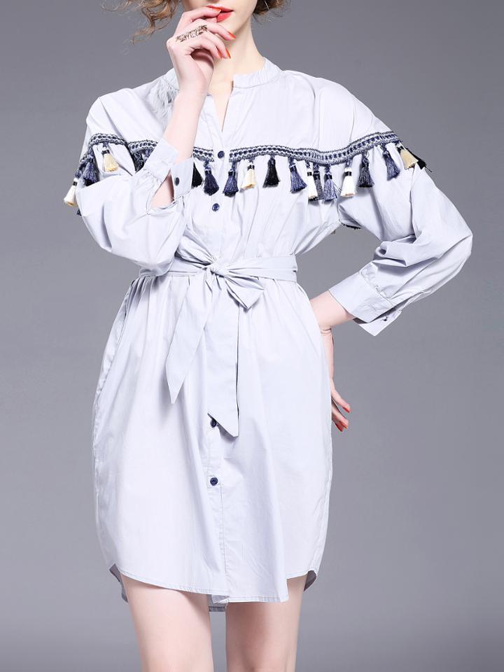 Shein Fringe Tie-waist Shirt Dress