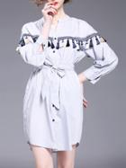 Shein Fringe Tie-waist Shirt Dress