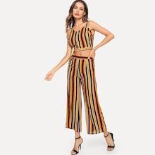 Shein Striped Cami Top And Wide Leg Pants Set