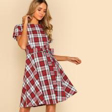 Shein Princess Seam Detail Fit & Flare Check Dress