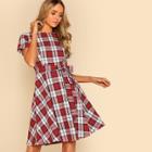 Shein Princess Seam Detail Fit & Flare Check Dress