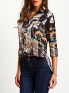 Shein Multicolor Lapel Building Print Blouse