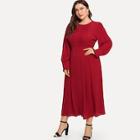 Shein Plus Pleated Front Bishop Sleeve Fit & Flare Dress