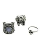 Shein 3 Pcs/set Indian Silver Design Elephant Shape Big Finger Rings