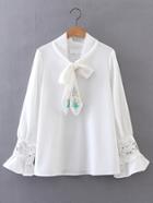 Shein Tie Neck Contrast Lace Embroidery Blouse