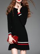 Shein Black Crew Neck Knit Sheath Frill Dress