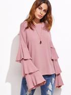 Shein Pink Layered Bell Sleeve Ribbed Top