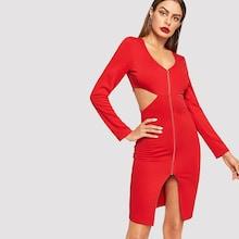 Shein Zip Front Cut Out Split Dress