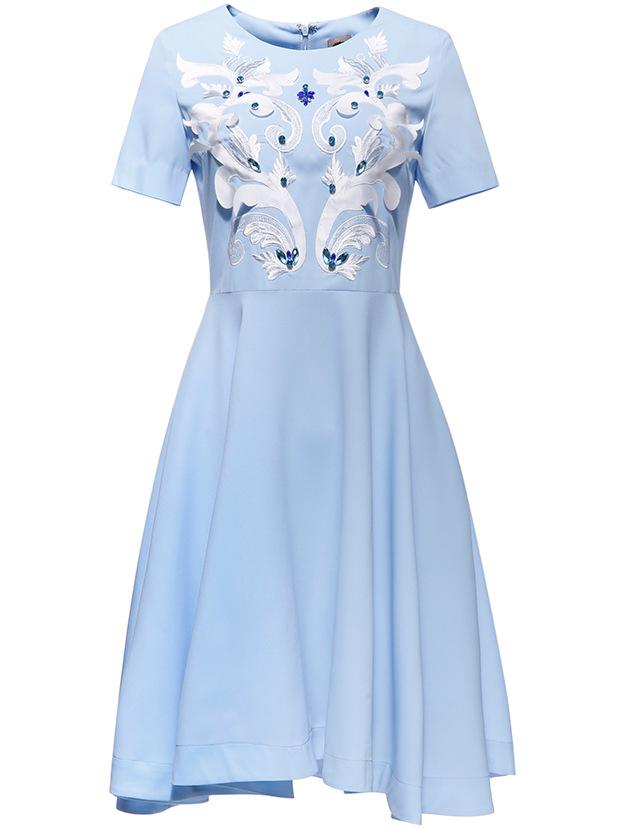 Shein Blue Applique Pouf Beading A-line Dress