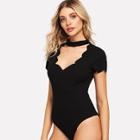 Shein Choker Neck Scallop Trim Form Fitting Bodysuit