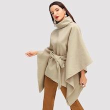 Shein Turtleneck Belted Poncho Coat