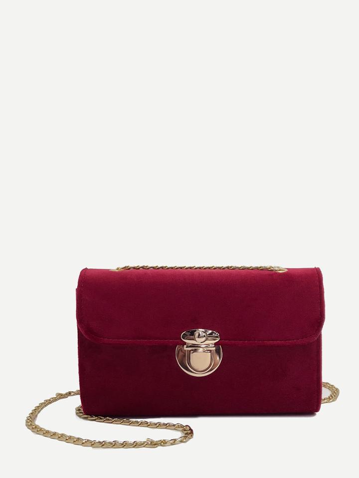 Shein Push Lock Suede Chain Shoulder Bag