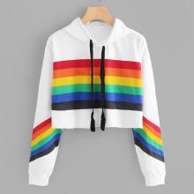 Shein Rainbow Print Raw Hem Hoodie