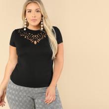 Shein Plus Laser Cut Insert Solid Tee