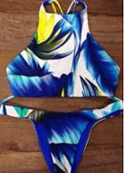 Rosewe Feather Print Strappy Two Piece Swimwear