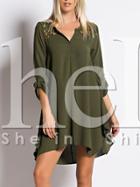 Shein Army Green Lace Embroidered Asymmetrical Dress