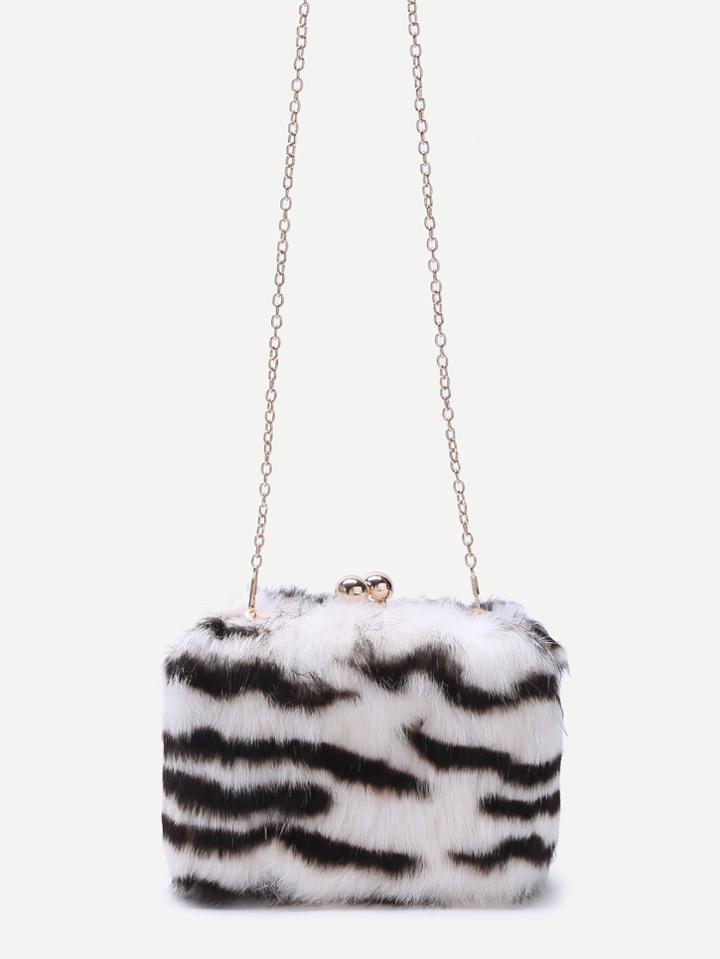 Shein Tiger Hair Kiss Lock Crossbody Chain Bag