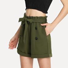 Shein Button Embellished Rolled Up Hem Belted Shorts