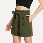 Shein Button Embellished Rolled Up Hem Belted Shorts