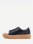 Shein Black Contrast Round Toe Rubber Sole Sneakers