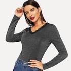 Shein Lace Insert V Neck Tee