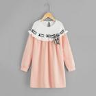 Shein Girls Frill Detail Letter Print Two-tone Dress