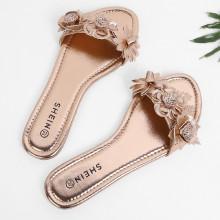 Shein Flower Decorated Pu Flat Sandals