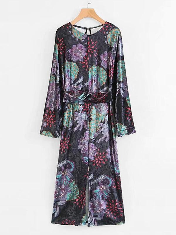 Shein Split Detail Floral Velvet Dress