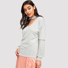 Shein Choker Neck Zip Detail Tee