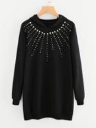 Shein Pearl Beaded Hooded Sweatshirt Dress