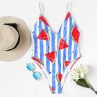 Shein Plus Watermelon Print Striped Swimsuit