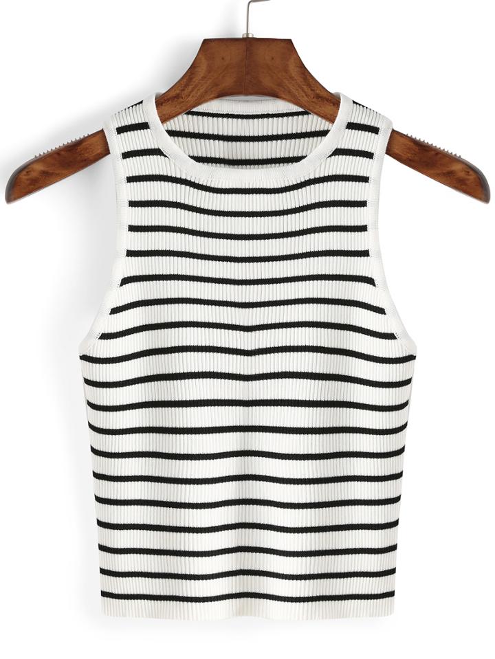 Shein Striped Ribbed White Tank Top