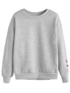 Shein Grey Letters & Gesture Embroidered Sweatshirt