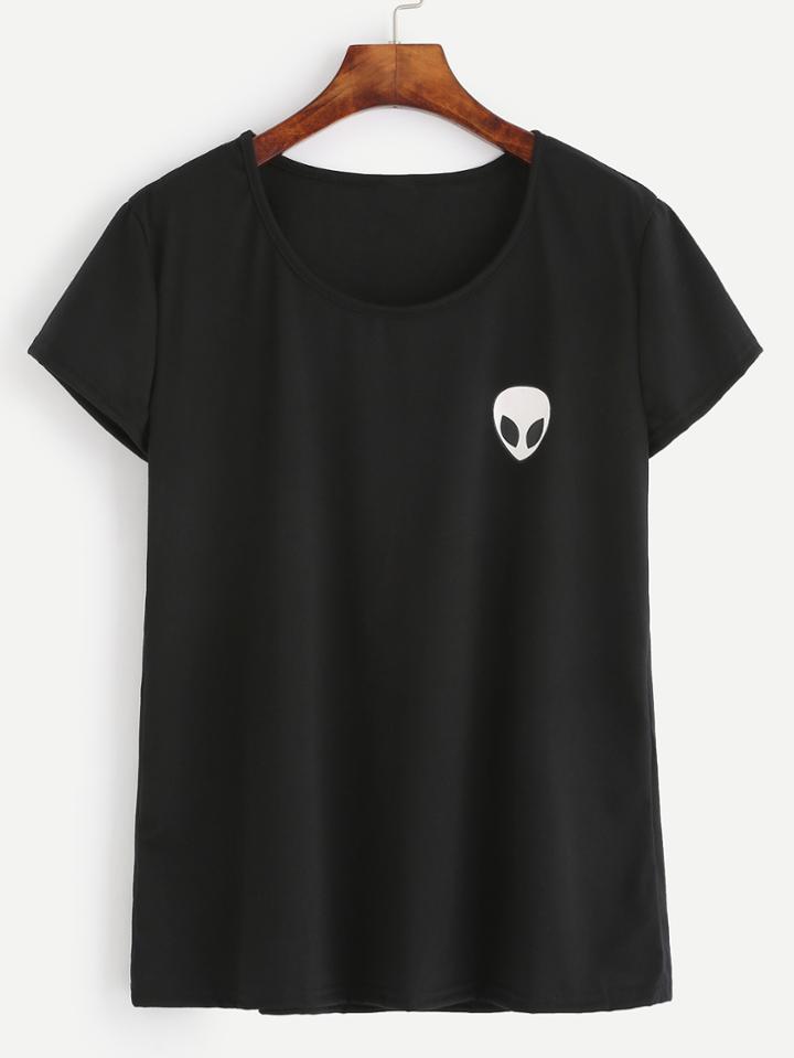 Shein Black Alien Print T-shirt