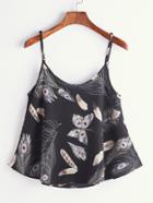Shein Black Feathers Print Cami Top