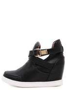 Shein Black Strap Buckle Hidden Wedge Casual Bootie Shoes