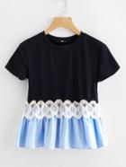 Shein Lace Applique Mixed Media Smock Tee