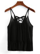 Shein Lace-up Ruffled Hem Cami Top - Black