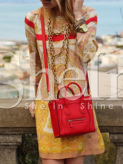 Shein Apricot Tribal Print Shift Dress