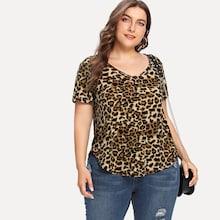 Shein Plus V Neck Leopard Tee