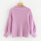 Shein Bishop Sleeve Solid Fluffy Sweater