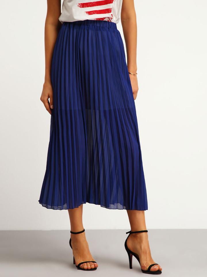 Shein Blue Sheer Pleated Dress