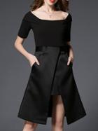 Shein Black Boat Neck Pockets Asymmetric Dress