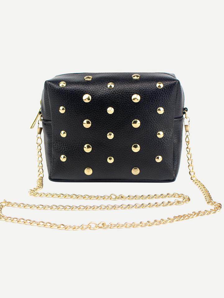 Shein Black Studded Pu Chain Bag