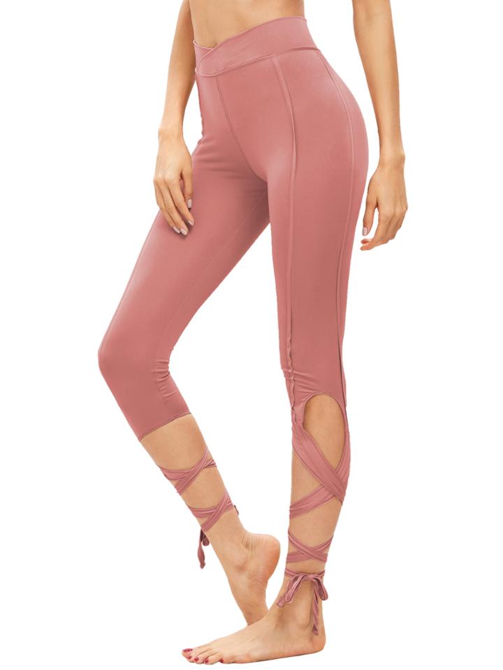 Shein Peach Hollow Tie Skinny Leggings