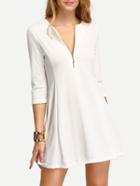 Shein White Zipper A-line Dress