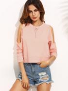 Shein Pink Cold Shoulder Long Sleeve Crop Sweatshirt